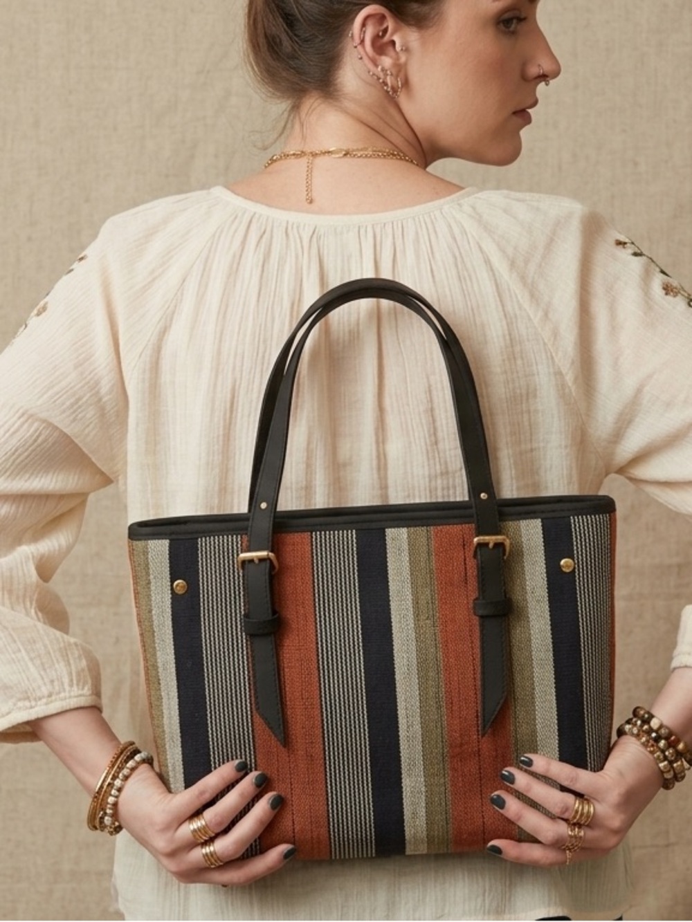 Amaas Craft & Art Canvas Striped Tote Bag
